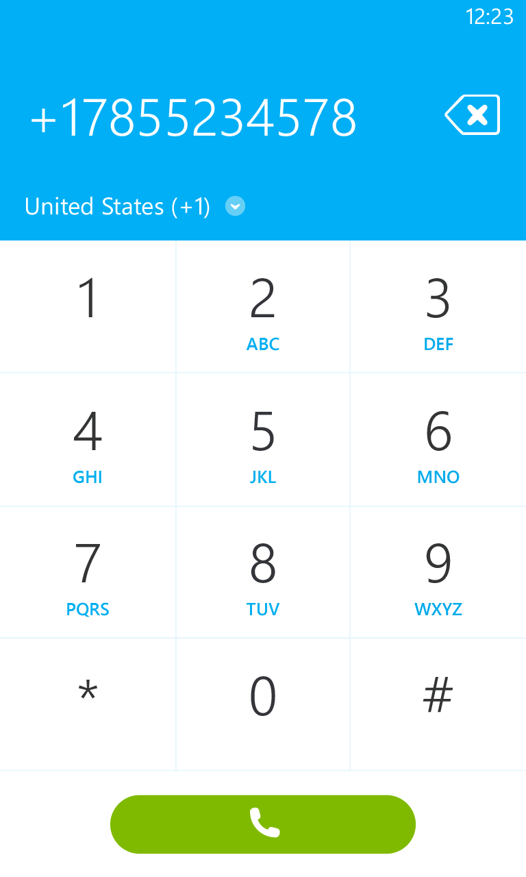 Набор номера в Skype для Windows Phone